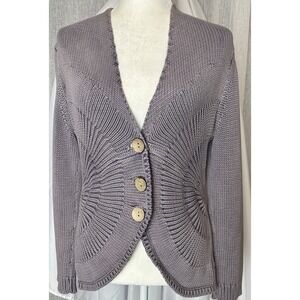 ISABELLA BIRD Knit Blazer Cardigan Women's Medium Petite Purple Cotton Button Up